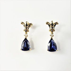 Vintage 10 Karat Yellow Gold Tanzanite and Diamond Earrings #8716